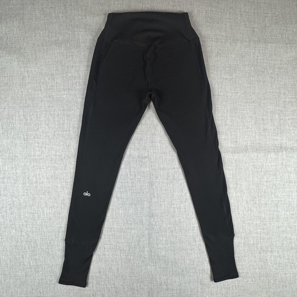 Alo Yoga 7/8 Airlift High-Waist Leggings Womens XS Black Ankle Ribbed Cuff Pants - Picture 2 of 10